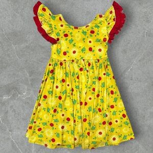 Dot Dot Smile Radiantly Red Floral Whimscial Empire Dress Girls 3T 4T 3/4 Toddle